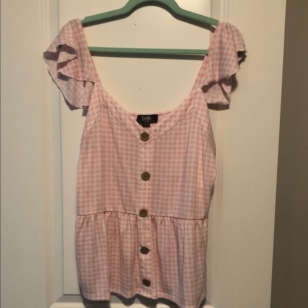 bebe Pink Gingham Button-Down Blouse